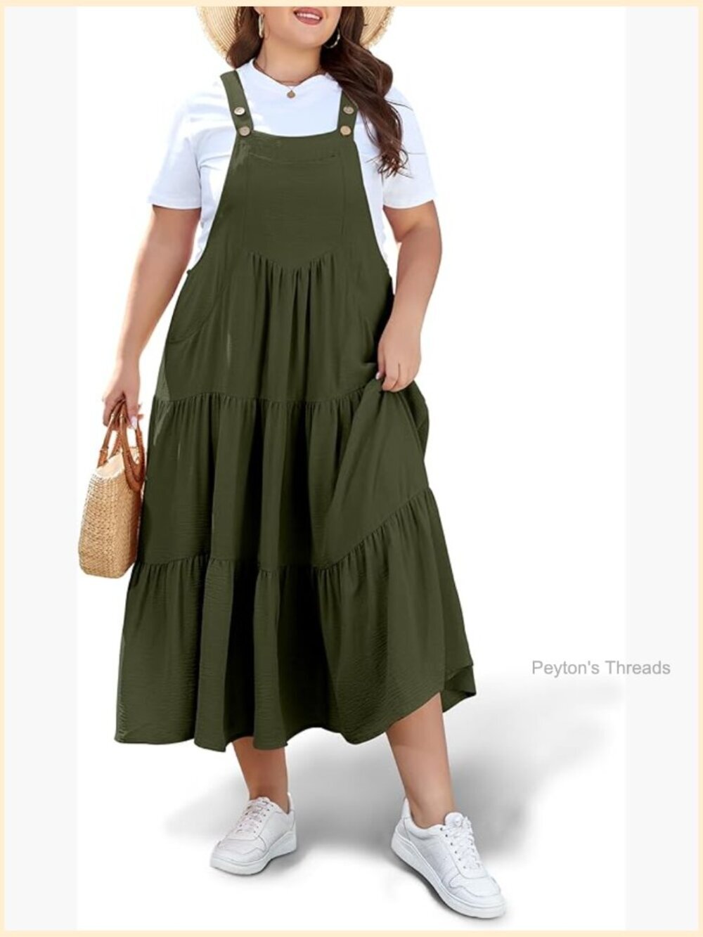 Plus Size Overall Dress Jumper with Pockets Adjustable Straps Tiered Maxi Dress